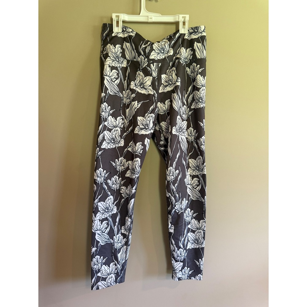 JoyLab Womens Floral Print High Waisted Leggings Charcoal Grey White Large